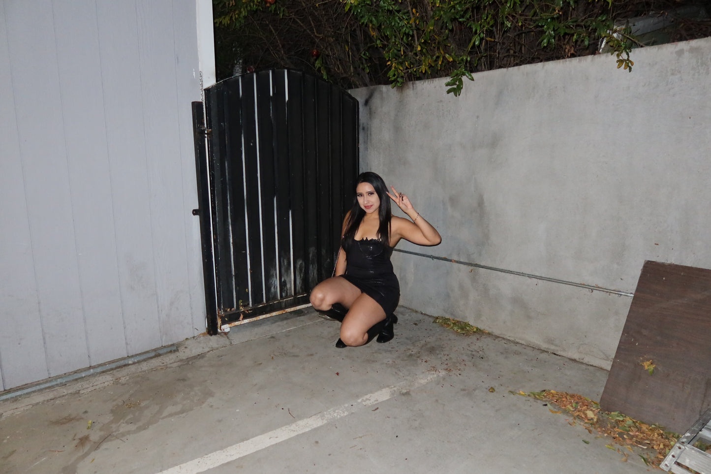 Black Slinky Lace Patch Mini Dress